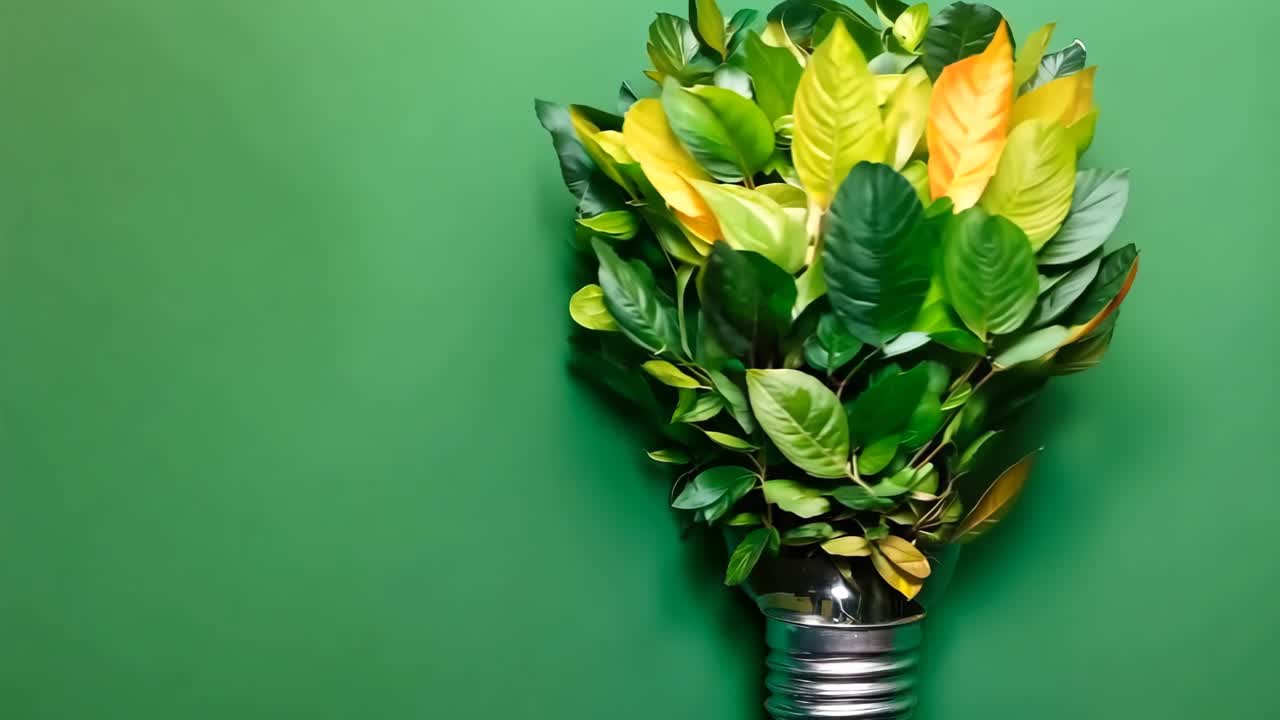 una bombilla con un montón de hojas verdes en ella