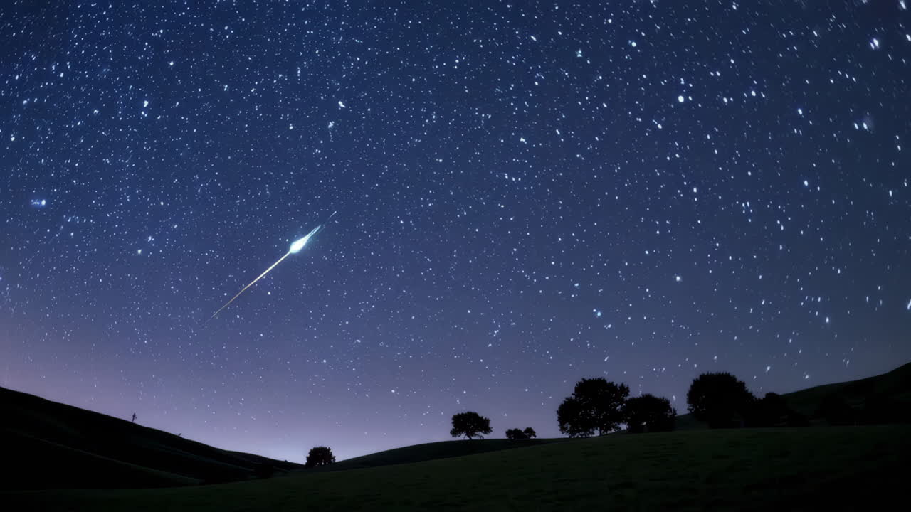 Starry Night Landscape with Meteor