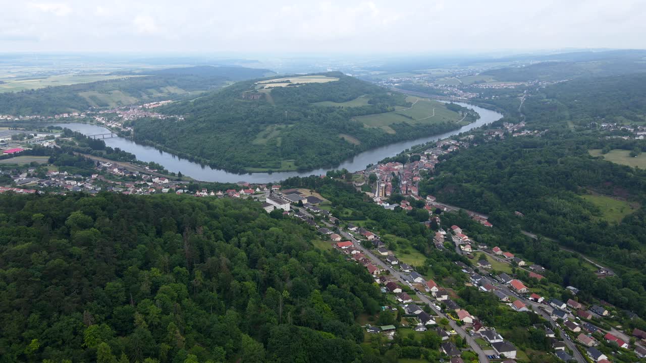 Sierck-les-Bains commune Moselle France aerial drone Europe forest landscape