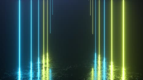endless corridor with neon lines tending up. metal reflective scratched floor. seamless loop 3d render. modern colorful neon light spectrum