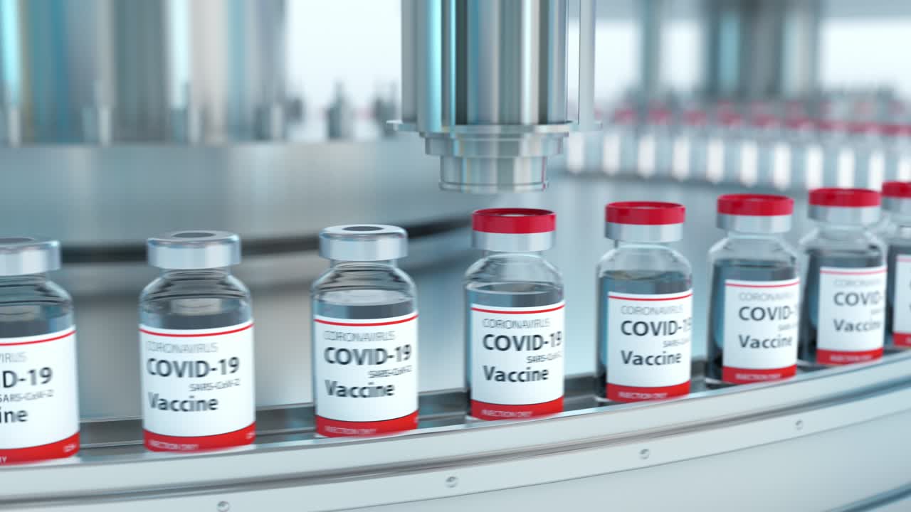 코로나19 백신 대량 생산 기계 컨베이어 라인