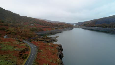 Beautiful-Lake-at-Dinorwic-Quarry-in-Wales,-Aerial