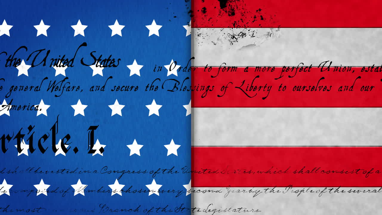 미국 국기 위의 텍스트의 애니메이션