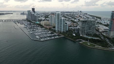 aerial drone of miami south beach skyline skyscraper building