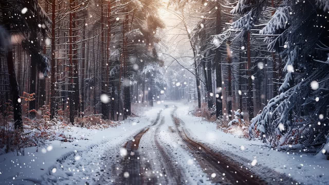 겨울에 눈 인 숲길