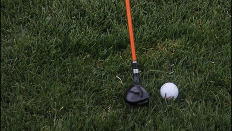 golf ball and golf club on grass
