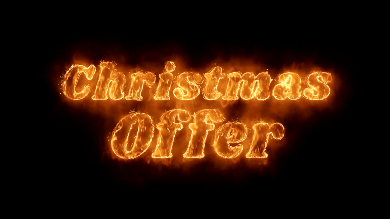 Christmas Offer Word Hot Animated Burning Realistic Fire Flame Loop.