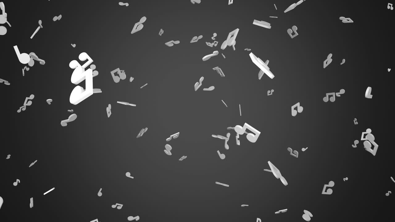 Note musicali bianche che cadono su sfondo grigio