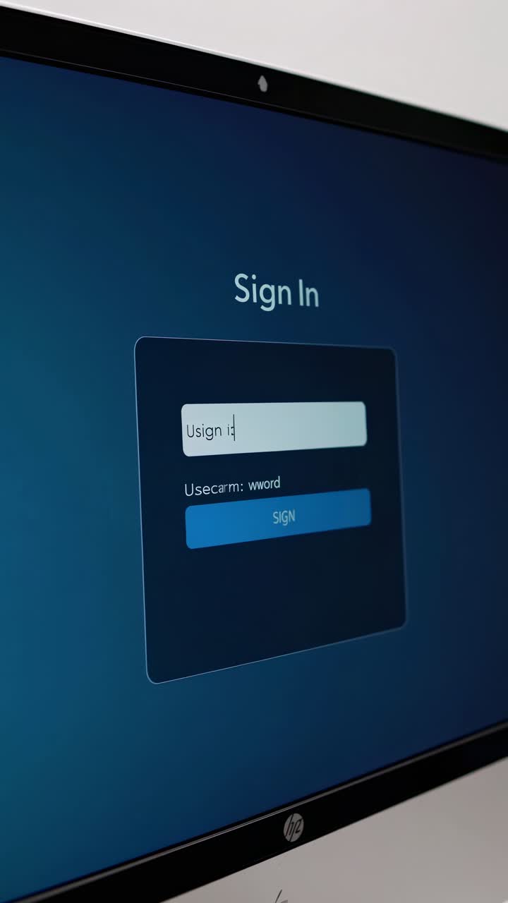 Inquadratura angolata in primo piano di uno schermo di computer che visualizza un modulo di accesso, mettendo in evidenza la sicurezza informatica