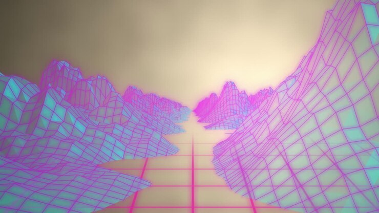 Digital animation of purple digital waves over purple high red background