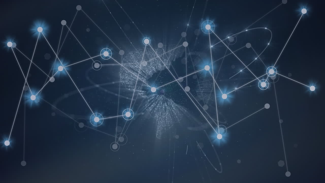 animación de la red de conexiones con puntos de luz sobre el globo sobre fondo negro