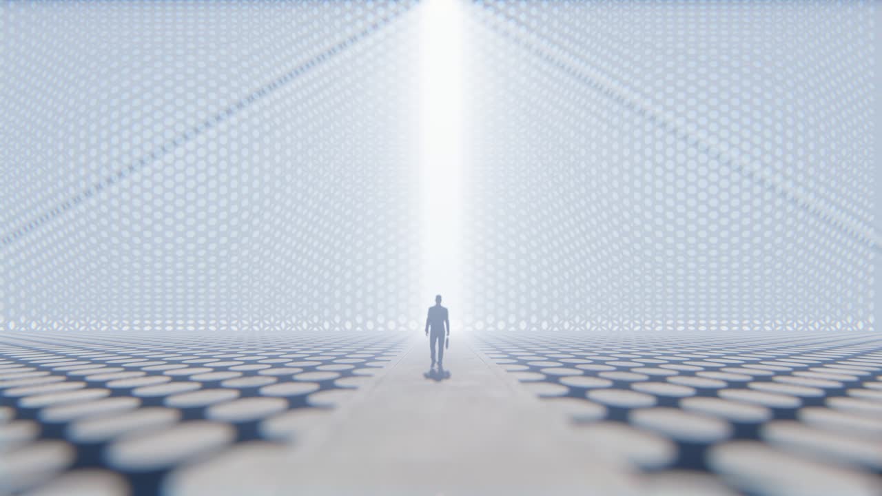 브리프케이스를 들고 밝은 미래를 향해 걸어가는 자신감 넘치는 사업가