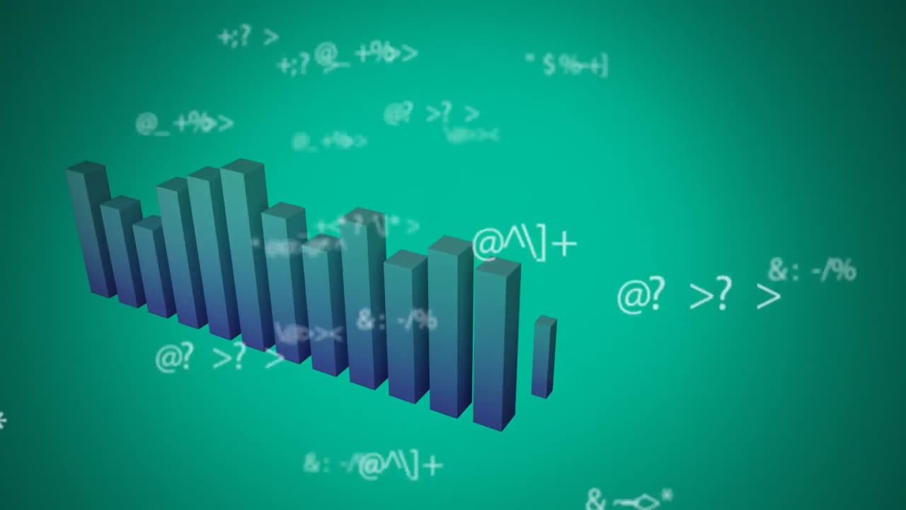 Animation of digital interface with symbols chaning, financial data processing and statistics record