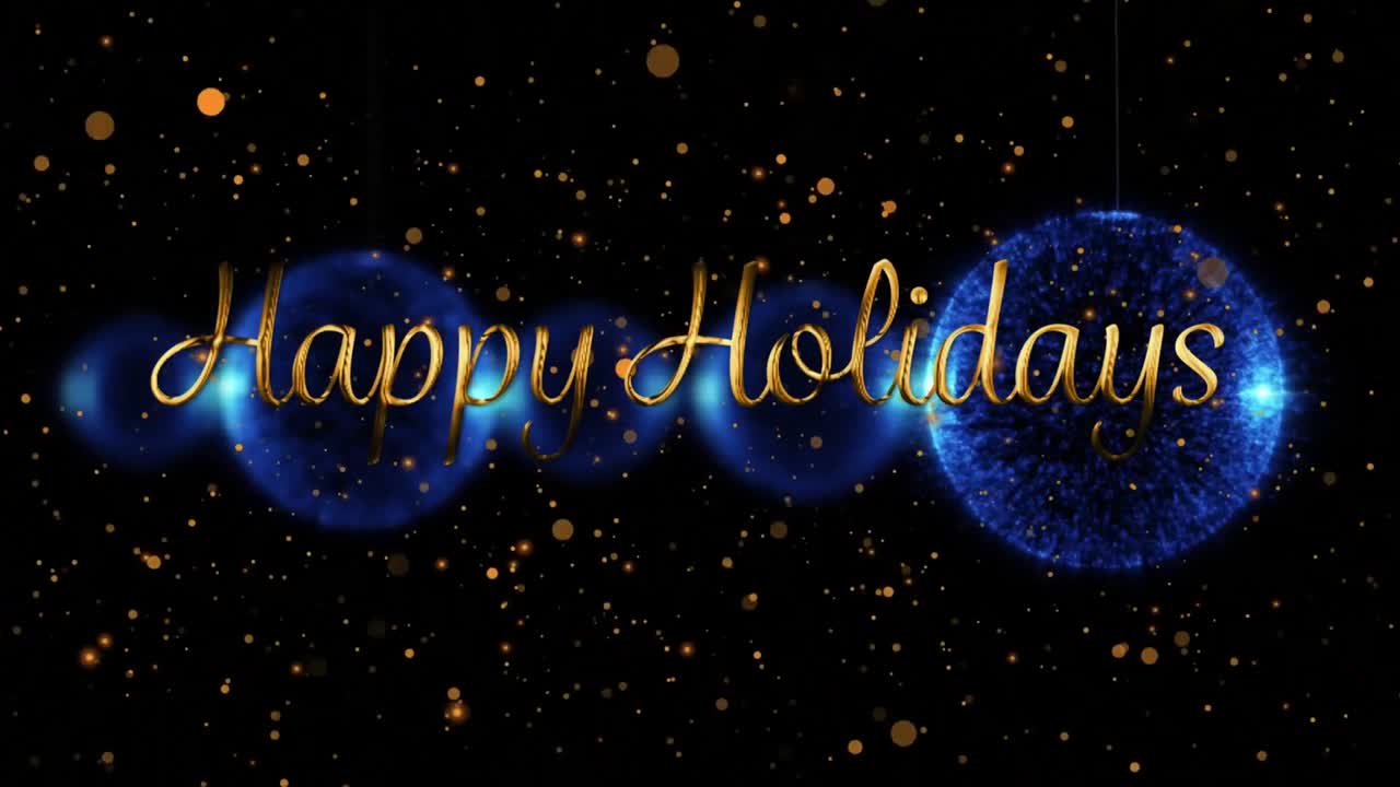 animación de felicitaciones de navidad sobre navidad adornos de bolas azules en el fondo