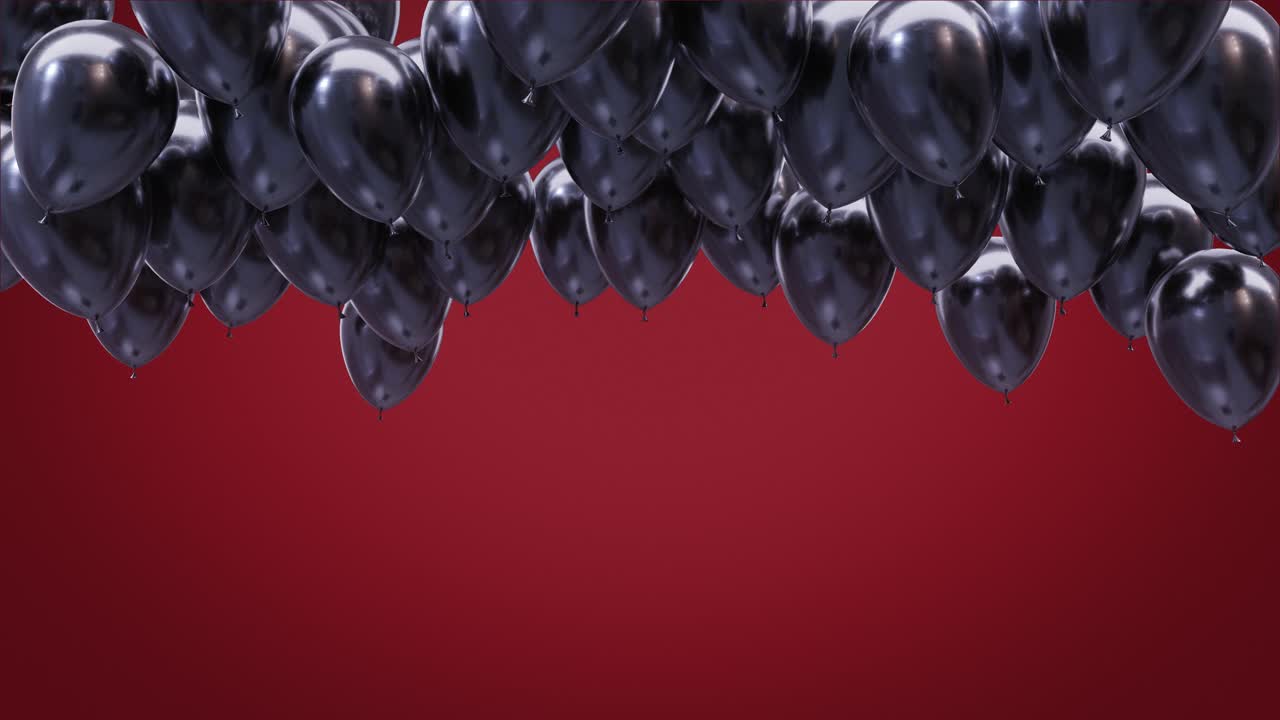 3d renderizar globos negros en el techo sobre un fondo rojo
