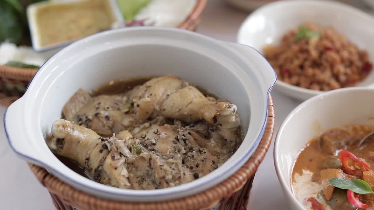 Close Up Footage of Roasted Chicken Curry Seasonned With Black Peper ...