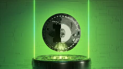 digital cryptocurrency coin on a futuristic platform