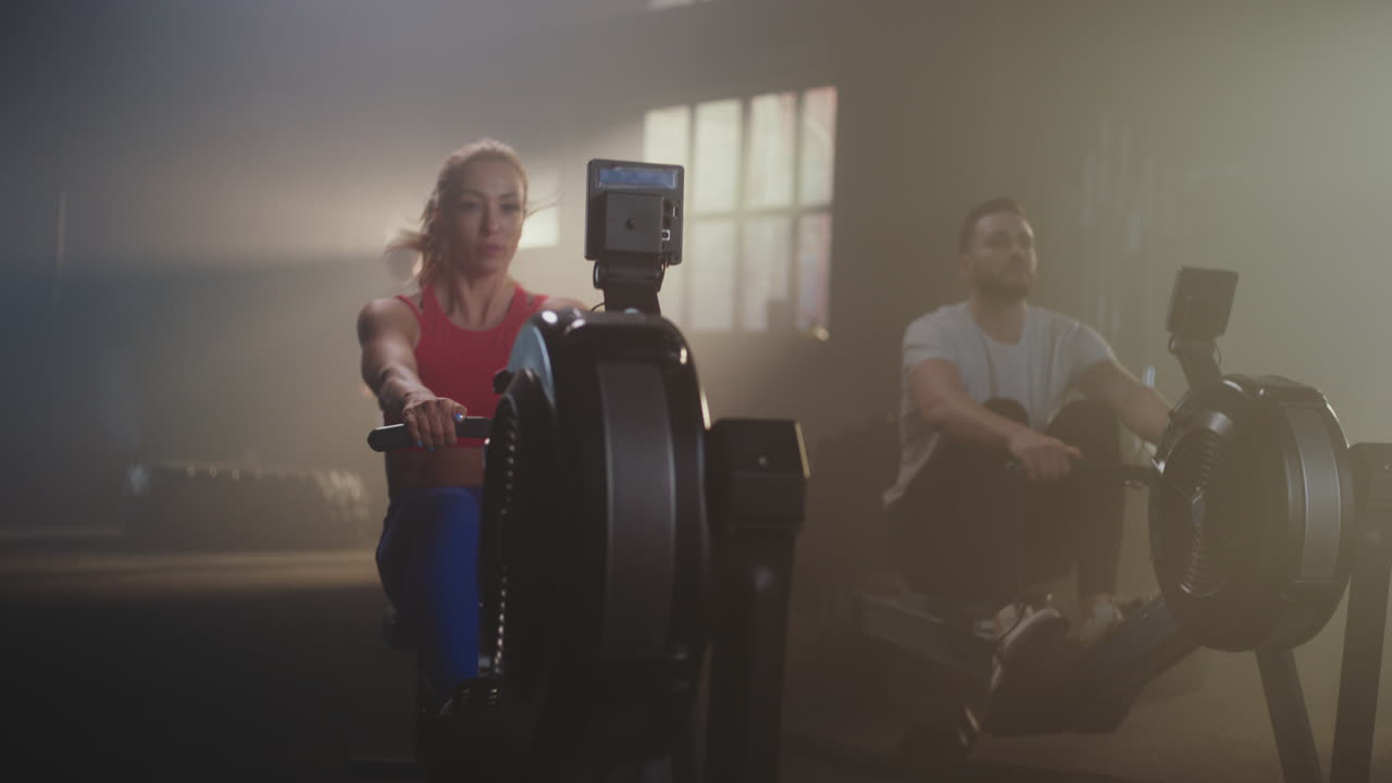 People Rowing at Gym