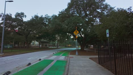 Walking-Allen-Parkway-in-Houston,-Texas-in-the-morning