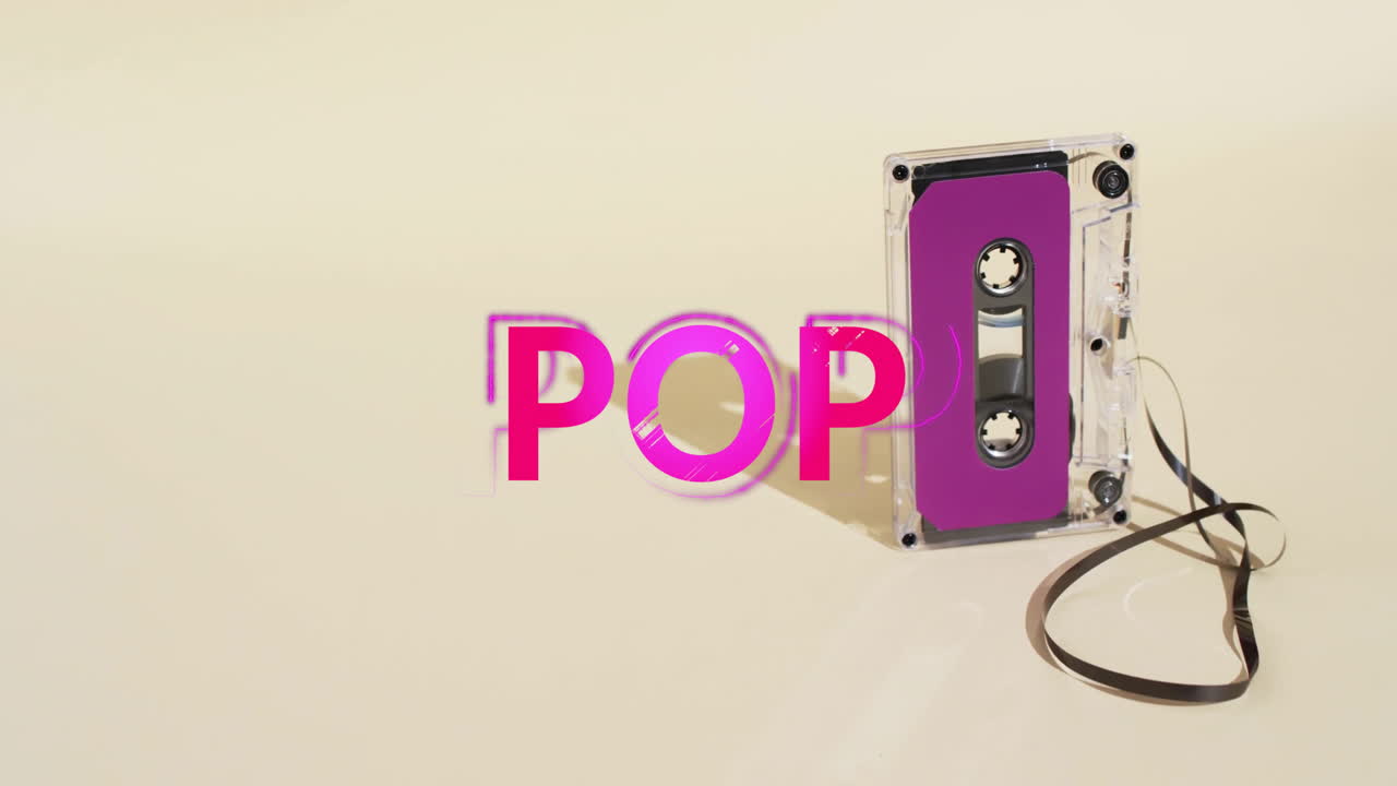 베이지색 배경에 테이프 위에 팝 텍스트의 애니메이션