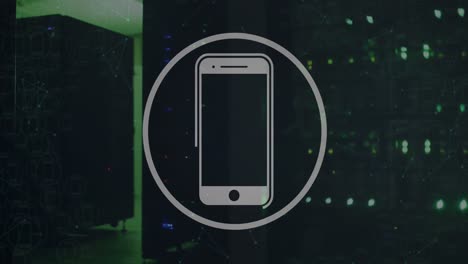 animación del icono del teléfono inteligente sobre fondo negro con luces verdes