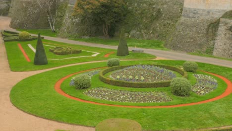 Scenic-Gardens-Of-Angers-Castle-In-Loire-Valley,-Maine-et-Loire,-France---wide