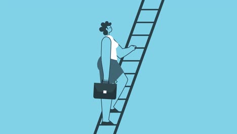 woman with briefcase climb up the ladder stairs. success and career growth concepts. flat design cartoon character isolated loop 2d animation with alpha channel