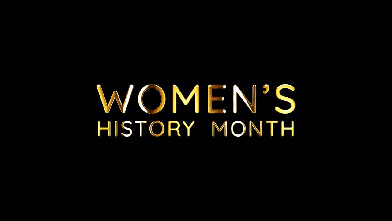 Women History Month golden text with light glowing effect isolated with alpha channel Quicktime Prores 444 encode. 4K 3D rendering seamless loop Typography design. Video cover Women history Month for overlay your footage.