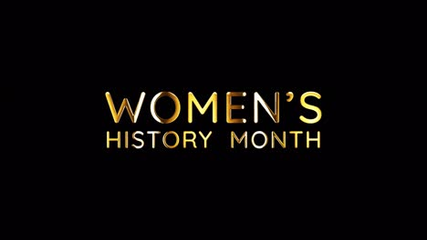 women history month golden text with light glowing effect isolated with alpha channel quicktime prores 444 encode. 4k 3d rendering seamless loop typography design. video cover women history month for overlay your footage.