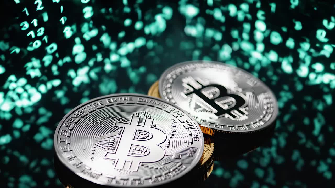 Bitcoin Coins on Digital Background