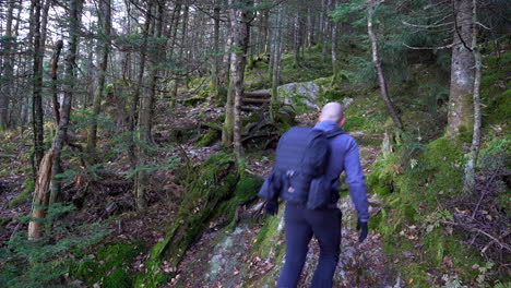 hombre caminando en el sendero de la montaña otoño