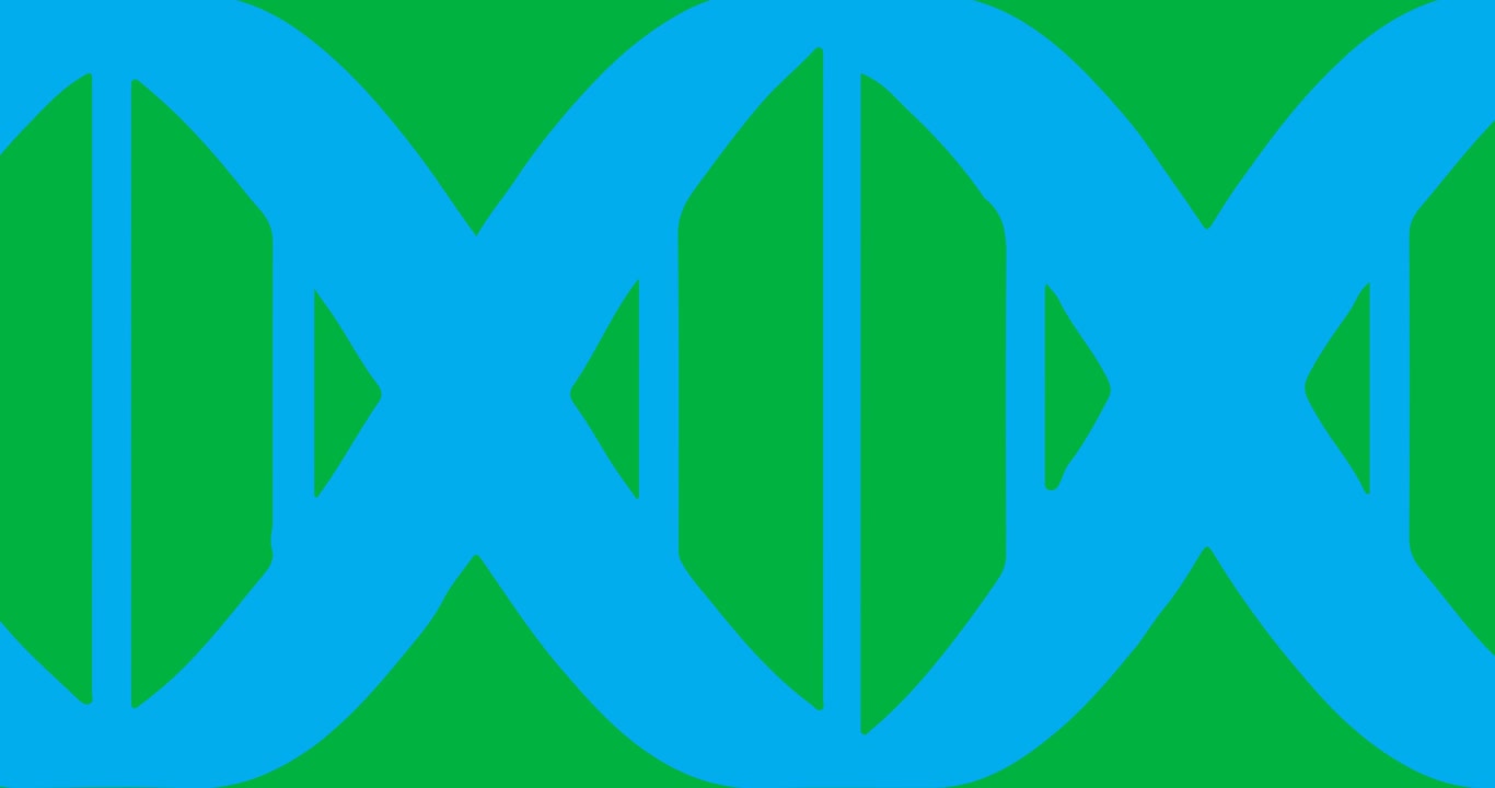 Animazione digitale di una struttura di DNA blu su sfondo nero.