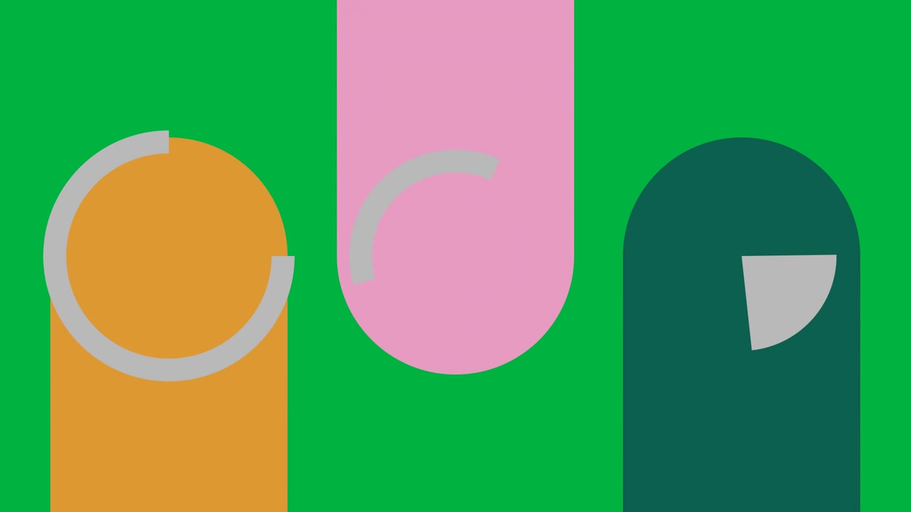 Animation of green, brown and pink capsules and grey rings on black background