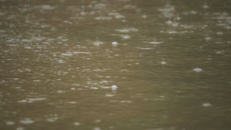 Closeup shot of rain drops falling on a mud water pool