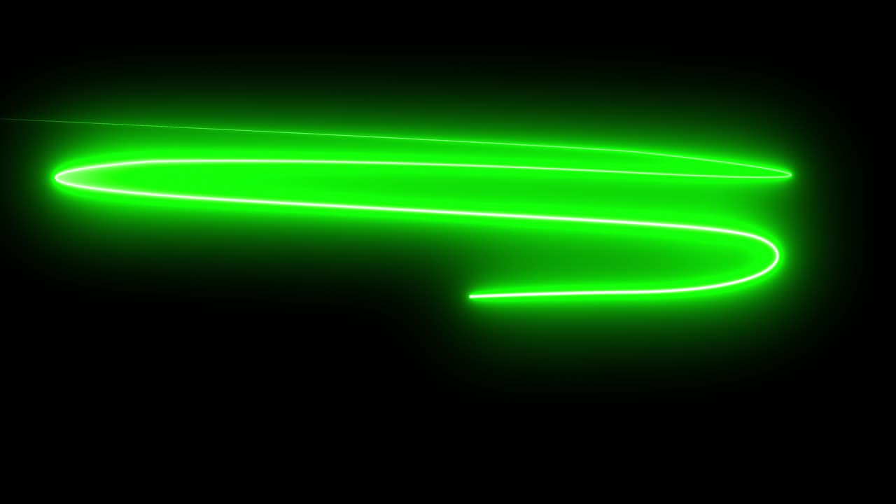 A glowing green neon line animates across the screen, creating elegant, flowing light trails. For intros, logos, or abstract backgrounds
