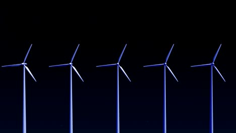 working wind turbines against the night sky with alpha channel. loopable digital 3d animation.
