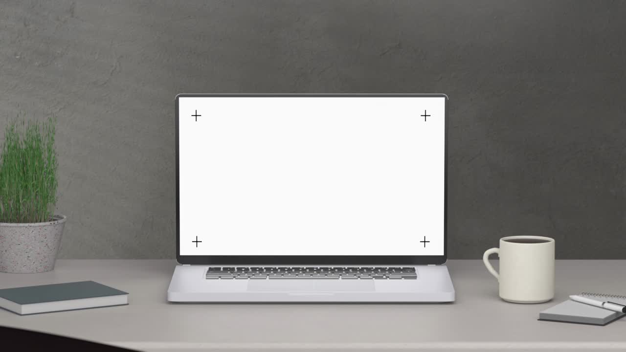 renderizado en 3d. laptop con pantalla verde. pantalla clave cromada. se encuentra en un escritorio en la sala de estar.