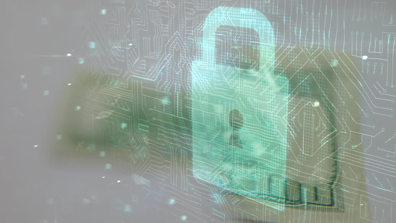 animación del circuito de integración y el candado de seguridad sobre el billete de dólar