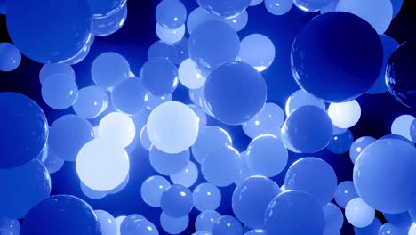 abstract 4k background of spheres in shades of blue. balls like leds hang in air and light up and go out. bright stylish background