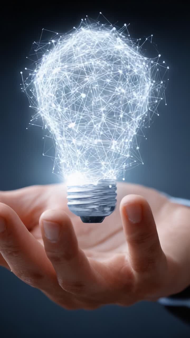 Innovative Digital Representation of a Hand Holding a Light Bulb, Symbolizing Creative Ideas and Technological Advancements in a Modern Context