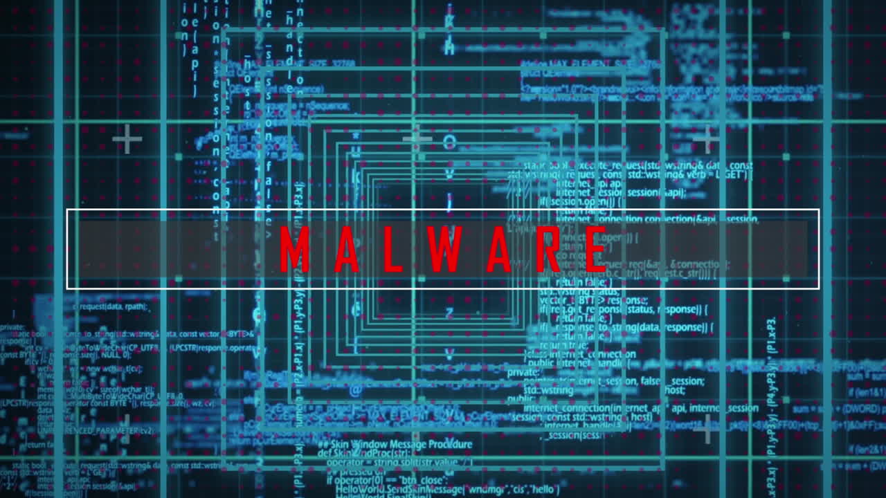 Malware text and data processing against blue background