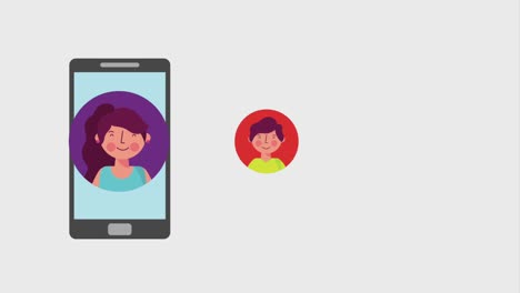 teléfono inteligente y la rotación de la gente dibujos animados