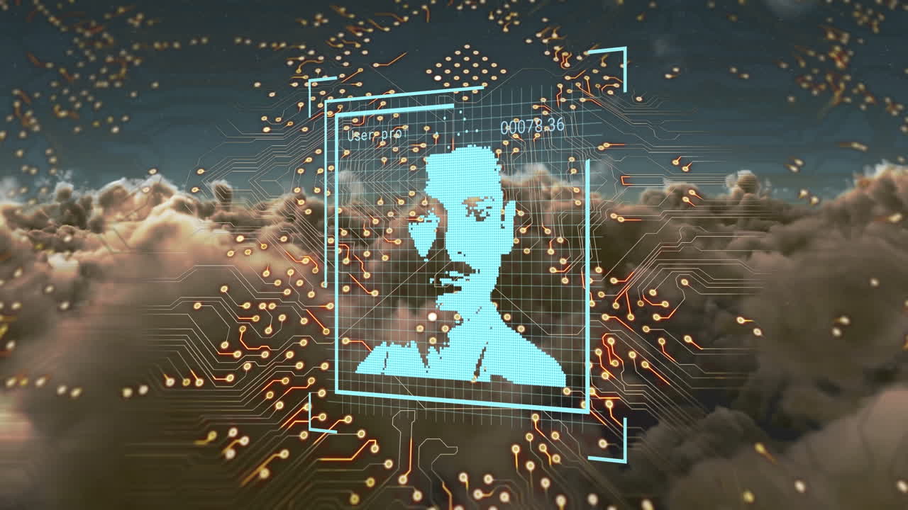 animación de usuarios de circuitos integrados y redes sociales a través de nubes