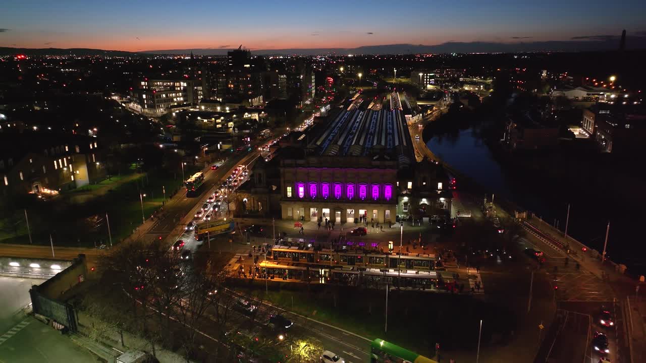 4K Cinematic Drone Footage of Heuston Station at night Ireland_046