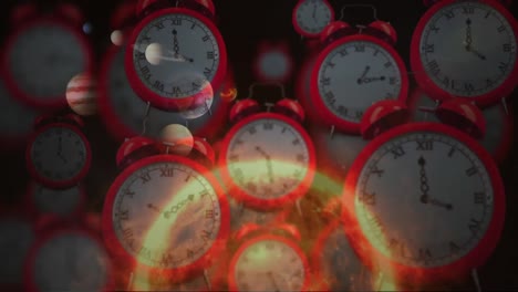 animation of solar systems, planets and space over clocks ticking