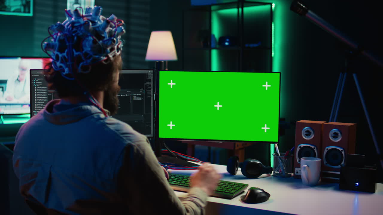 Neuroscientist engineering transhumanism experiment on isolated screen PC