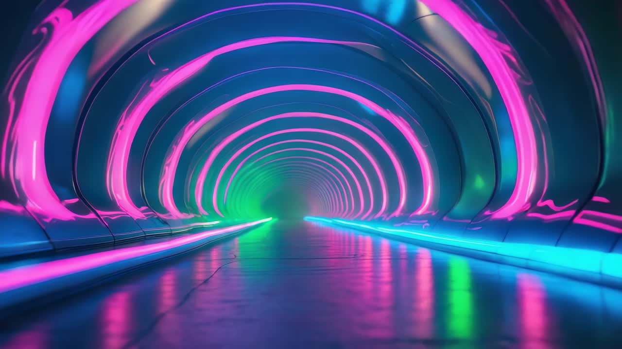Neon Lit Futuristic Tunnel