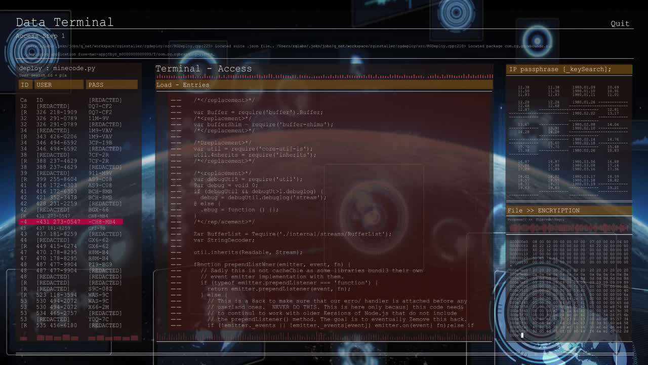 검은색 배경에서 전 세계에 대한 데이터 처리 및 범위 스캔의 애니메이션