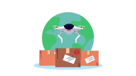 cajas de servicio de entrega y drones en animación de la tierra