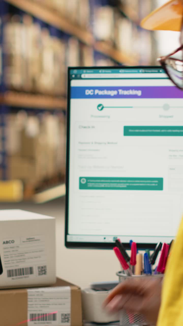 Vertical Video Woman uses AI-generated software for order processing automation